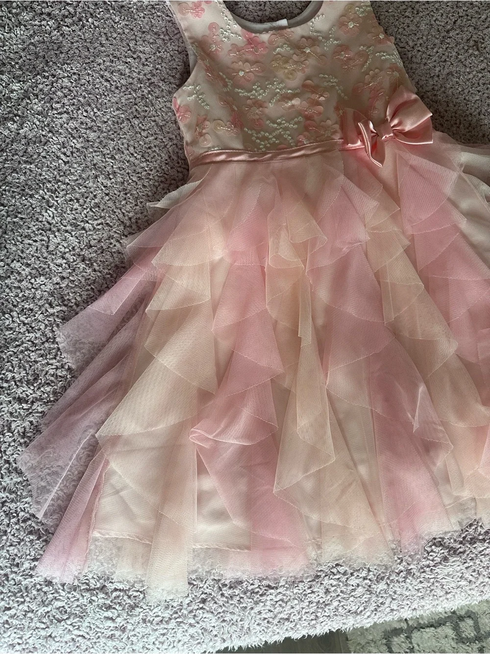 Jona Michelle Pink and Cream Floral Party Dress with Bow